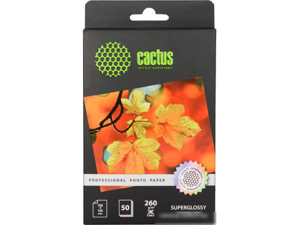 Фотобумага CACTUS Суперглянцевая A6 260 г/кв.м. 50 листов (CS-HGA626050)
