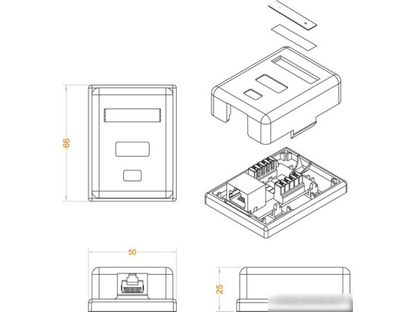 Розетка компьютерная Hyperline SB1-1-8P8C-C5E-SH-WH