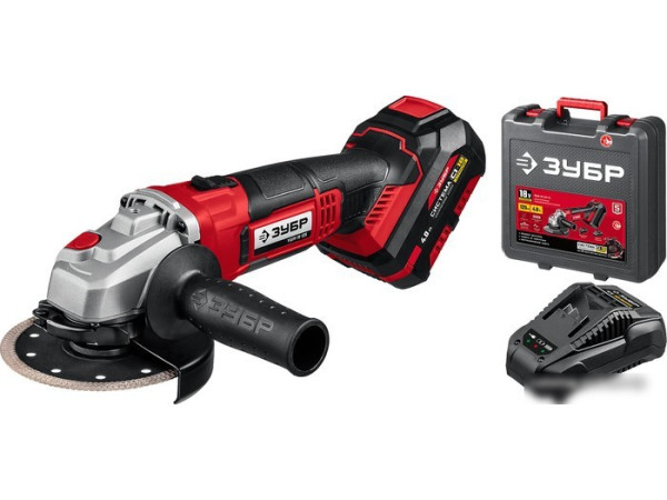 Угловая шлифмашина Зубр УШМ-18-125-41 (с АКБ, кейс)