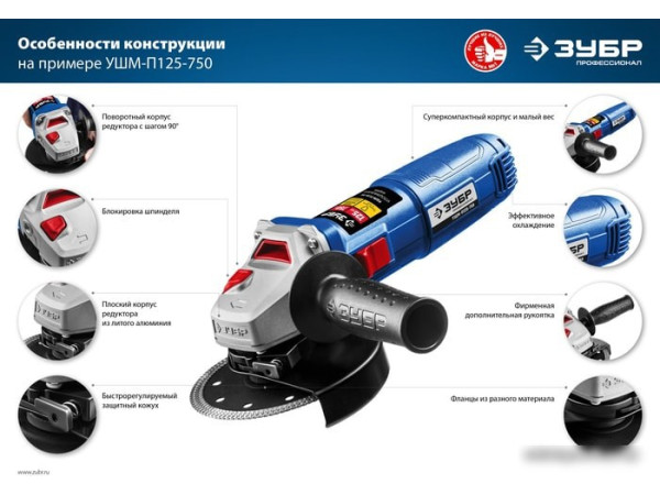Угловая шлифмашина Зубр УШМ-П115-750