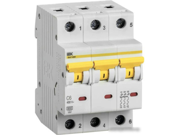 Выключатель автоматический IEK ВА 47-60M 6А 3P 6кА С MVA31-3-006-C