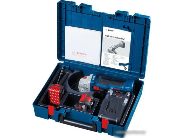 Угловая шлифмашина Bosch GWS 180-LI Professional 06019H9021 (с 2-мя АКБ, кейс)