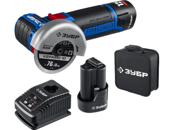 Угловая шлифмашина Зубр Профессионал AB-76-22 (с 2-мя АКБ, сумка)