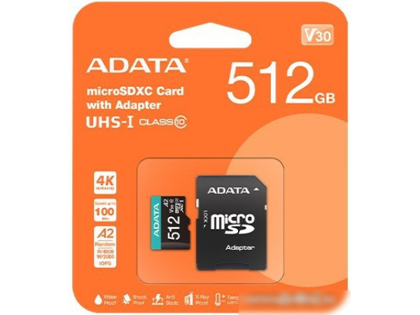 Карта памяти ADATA Premier AUSDX512GUICL10A1-RA1 microSDXC 512GB (с адаптером)