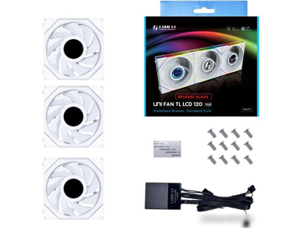 Набор вентиляторов Lian Li Uni Fan TL LCD 120 Reverse Triple Pack G99.12TLLCD3W.00