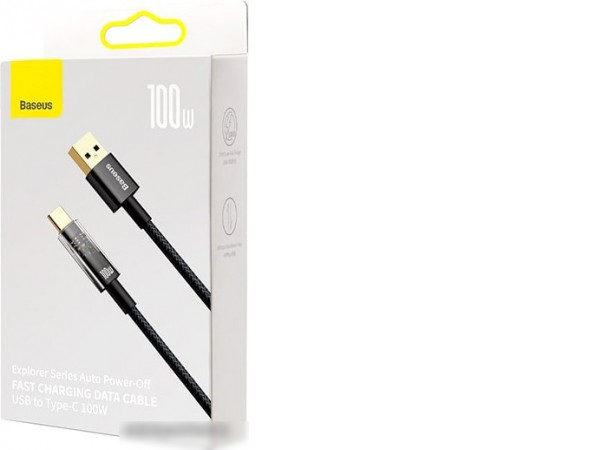 Кабель Baseus Explorer Series Auto Power-Off Fast Charging USB Type-A -USB Type-C (1 м, черный)