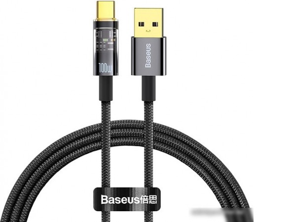 Кабель Baseus Explorer Series Auto Power-Off Fast Charging USB Type-A -USB Type-C (2 м, черный)