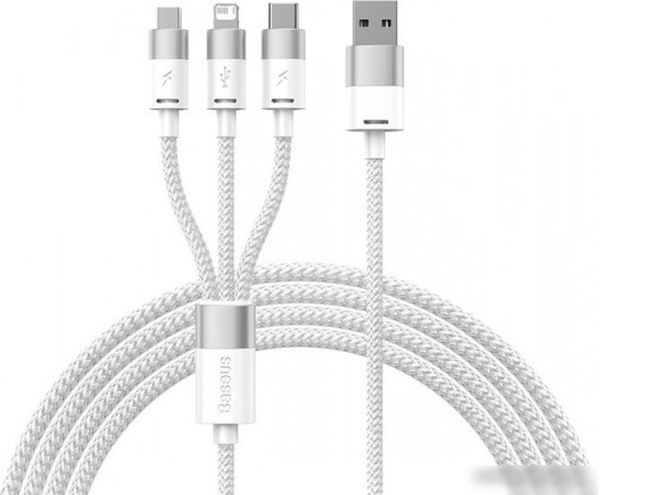 Кабель Baseus One-For-Three Fast Charging Data Cable 3.5A USB Type-A - USB Type-C/microUSB/Lightning (0.5 м, белый)