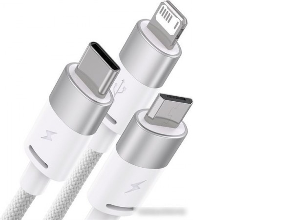Кабель Baseus One-For-Three Fast Charging Data Cable 3.5A USB Type-A - USB Type-C/microUSB/Lightning (0.5 м, белый)