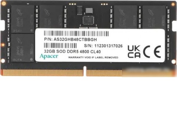 Оперативная память Apacer 32ГБ DDR5 SODIMM 4800 МГц AS32GHB48CTBBGH