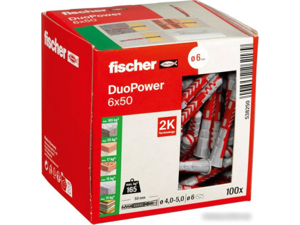 Дюбель универсальный Fischer DuoPower 6 x 50 538250 (100 шт)