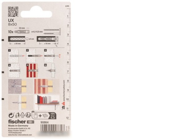 Дюбель универсальный Fischer UX 8X50 K NV 90864 (10 шт)