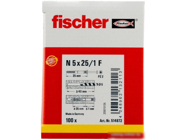 Дюбель-гвоздь Fischer N 5 x 25/1 F 514872 (100 шт)
