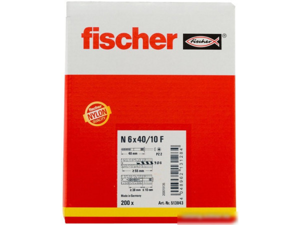 Дюбель-гвоздь Fischer N 6 x 40/10 F 513843 (200 шт)