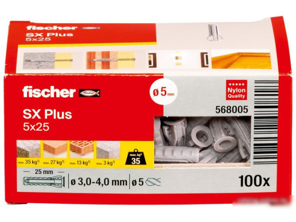 Дюбель универсальный Fischer SX Plus 5X25 568005 (100 шт)