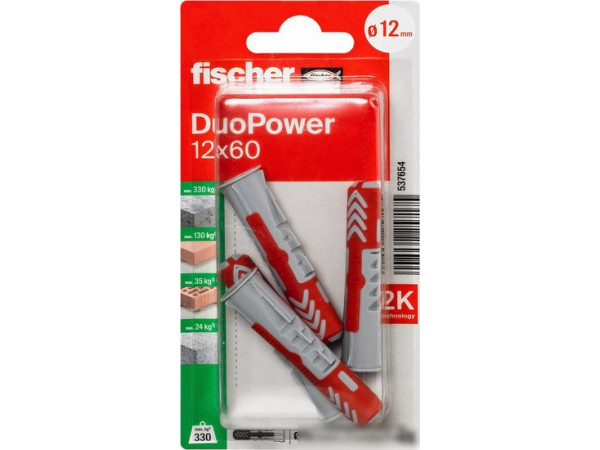 Дюбель универсальный Fischer DuoPower 12 x 60 K NV 537654 (4 шт)