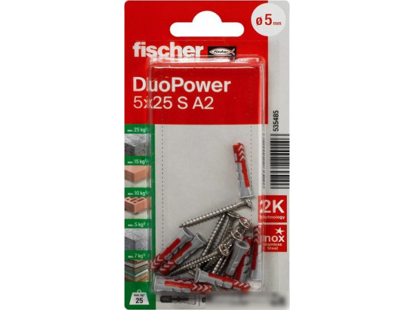 Дюбель-гвоздь Fischer DuoPower 5 x 25 S A2 K NV 535485 (8 шт)