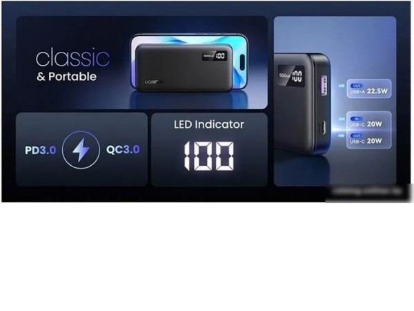 Внешний аккумулятор Ugreen PB311 10000mAh (черный)