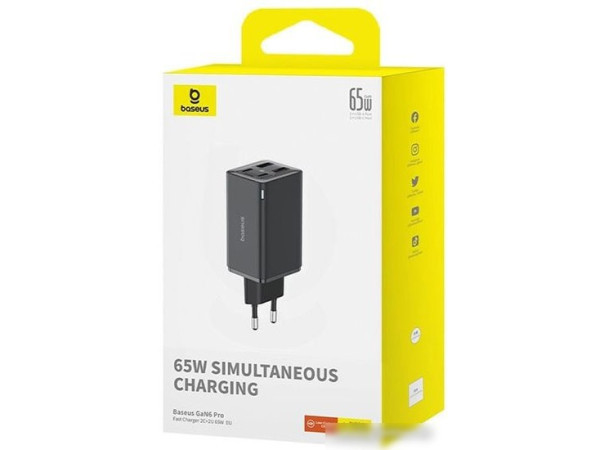 Сетевое зарядное Baseus GaN6 Pro Fast Charger 2C+2U 65W P10162701113-00 (черный)