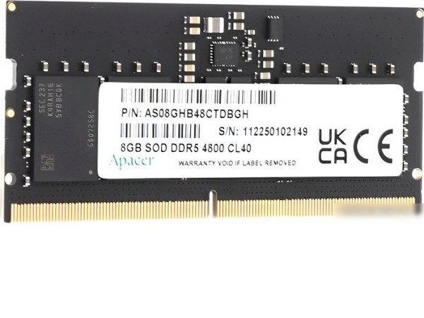 Оперативная память Apacer 8ГБ DDR5 SODIMM 4800 МГц AS08GHB48CTDBGH