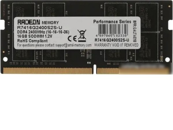 Оперативная память AMD Radeon R7 Performance Series 16ГБ DDR4 SODIMM 2400 МГц R7416G2400S2S-U