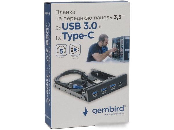 Планка портов на переднюю панель Gembird FP3.5-USB3-3A1C