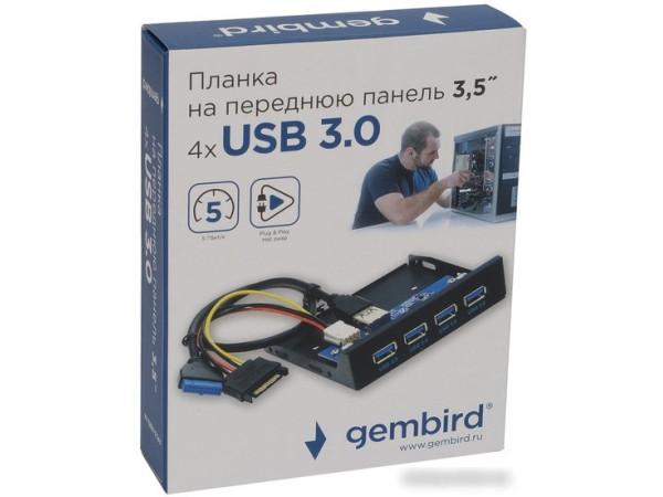 Планка портов на переднюю панель Gembird FP3.5-USB3-4A