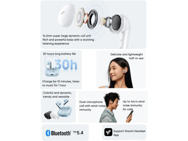 Наушники Xiaomi Redmi Buds 6 Active M2344E1 (белый, международная версия)