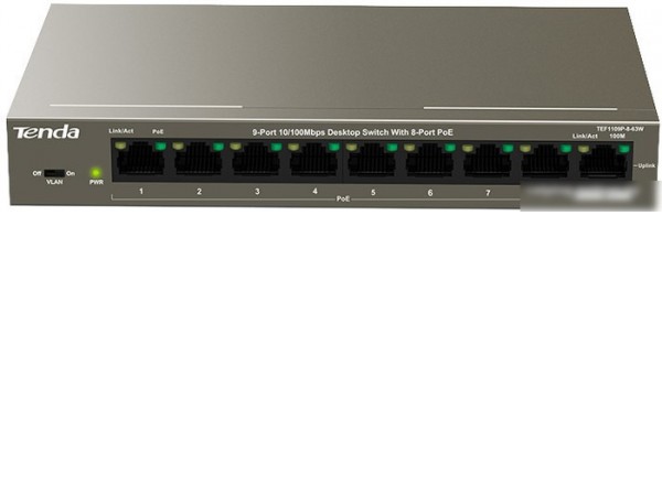 Неуправляемый коммутатор Tenda TEF1109P-8-63W