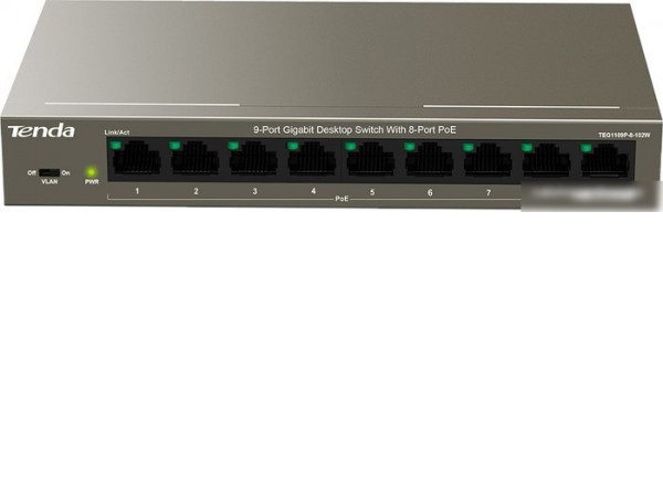 Неуправляемый коммутатор Tenda TEG1109P-8-102W