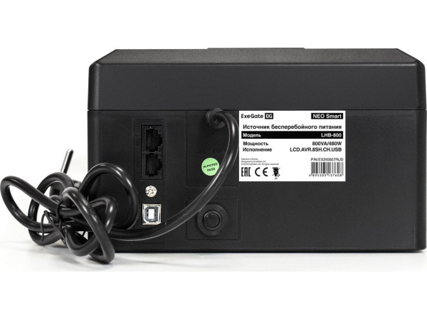 Источник бесперебойного питания ExeGate Neo Smart LHB-800.LCD.AVR.8SH.CH.USB EX293857RUS