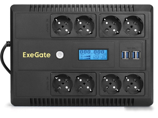 Источник бесперебойного питания ExeGate NEO Smart LHB-600.LCD.AVR.8SH.CH.USB EX293856RUS
