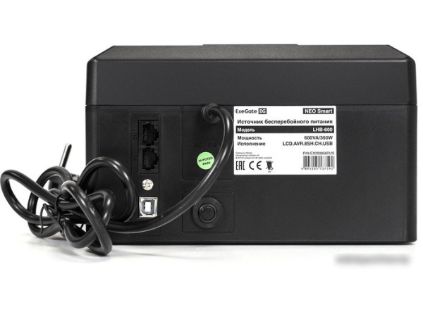 Источник бесперебойного питания ExeGate NEO Smart LHB-600.LCD.AVR.8SH.CH.USB EX293856RUS