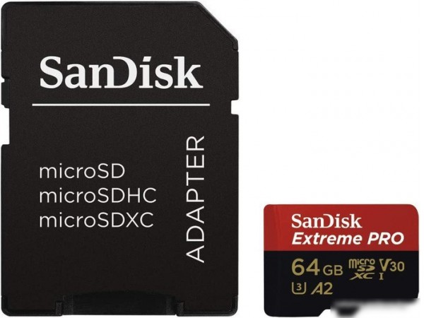 Карта памяти SanDisk Extreme PRO microSDXC SDSQXCU-064G-GN6MA 64GB (с адаптером)