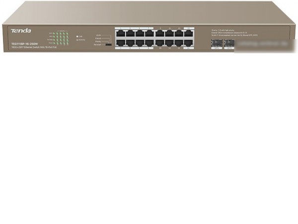 Неуправляемый коммутатор Tenda TEG1118P-16-250W