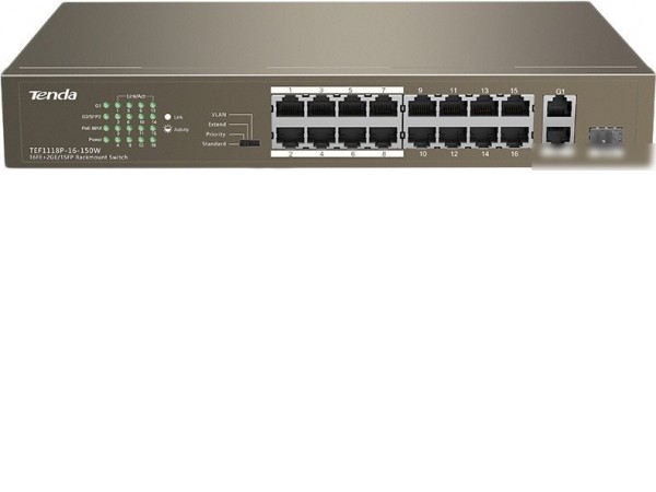 Неуправляемый коммутатор Tenda TEF1118P-16-150W