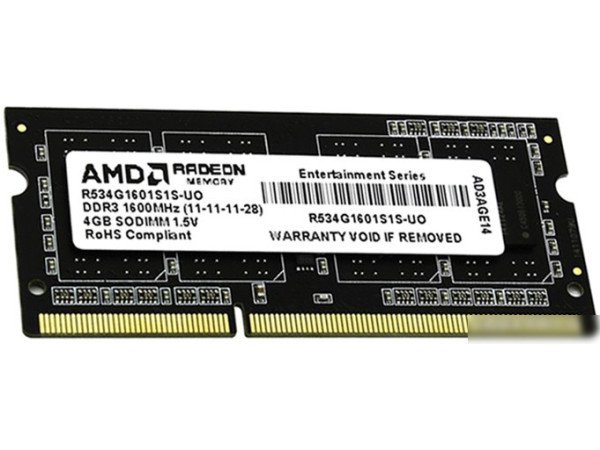 Оперативная память AMD Radeon Entertainment 4GB DDR3 SO-DIMM (R534G1601S1S-UO)