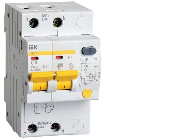 Дифференциальный автомат IEK АД12 2P 6А 10мА тип AC MAD10-2-006-C-010