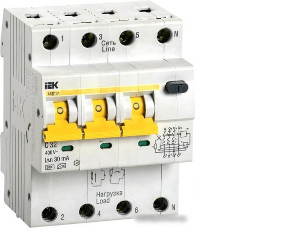 Дифференциальный автомат IEK АВДТ 34 C32 30мА MAD22-6-032-C-30