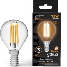 Светодиодная лампочка Gauss Filament Шар 13W 1100lm 2700К Е14 LED 1/10/50 105801113