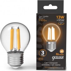 Светодиодная лампочка Gauss Filament Шар 13W 1100lm 2700К Е27 LED 1/10/50 105802113