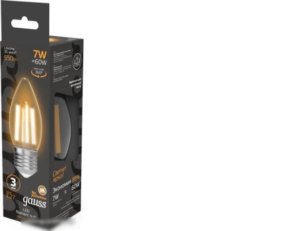 Светодиодная лампочка Gauss Filament Свеча 7W 550lm 2700К Е27 LED 1/10/50 103802107