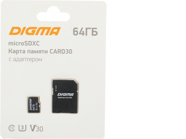 Карта памяти Digma MicroSDXC Class 10 Card30 DGFCA064A03