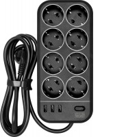 Сетевой фильтр Powercom SP-08 USB03AB (1.8 м, 8 розеток, черный)