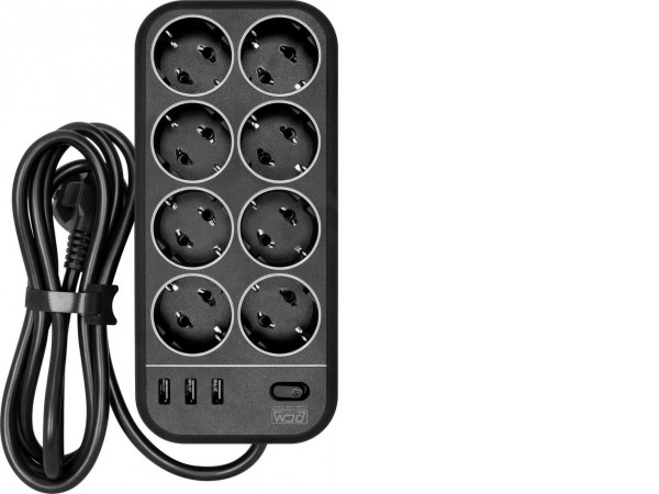 Стабилизатор Powercom SP-08 USB03AB (3м, 8 розеток, черный)