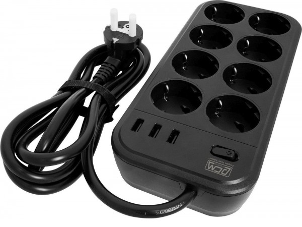 Стабилизатор Powercom SP-08 USB03AB (3м, 8 розеток, черный)
