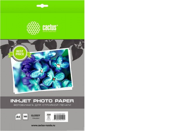 Фотобумага CACTUS Глянцевая A4 200 г/м2 100 листов CS-GA4200100ED