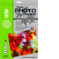 Фотобумага CACTUS Глянцевая A4 180 г/кв.м. 100 листов CS-GA4180100