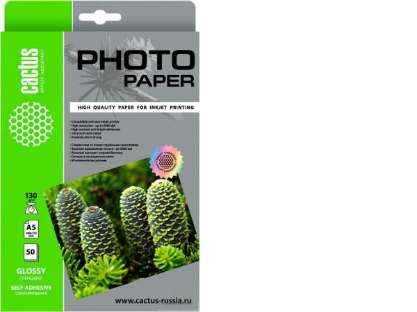Самоклеящаяся бумага CACTUS Глянцевая A5 130 г/м2 50 листов CS-GSA513050