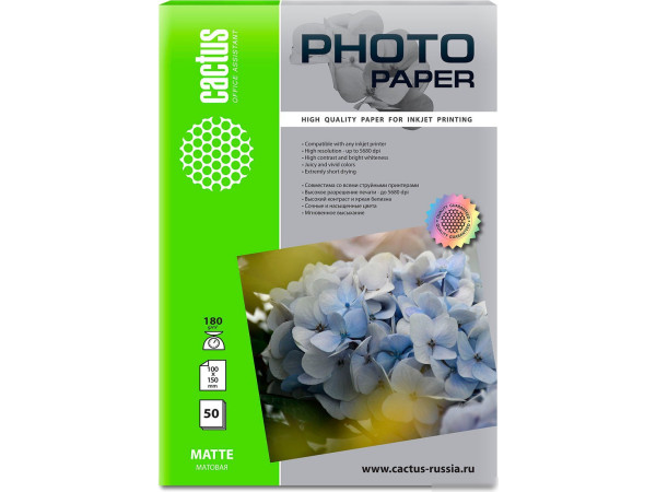 Фотобумага CACTUS Матовая A6 10x15 180 г/м2 50 листов CS-MA618050